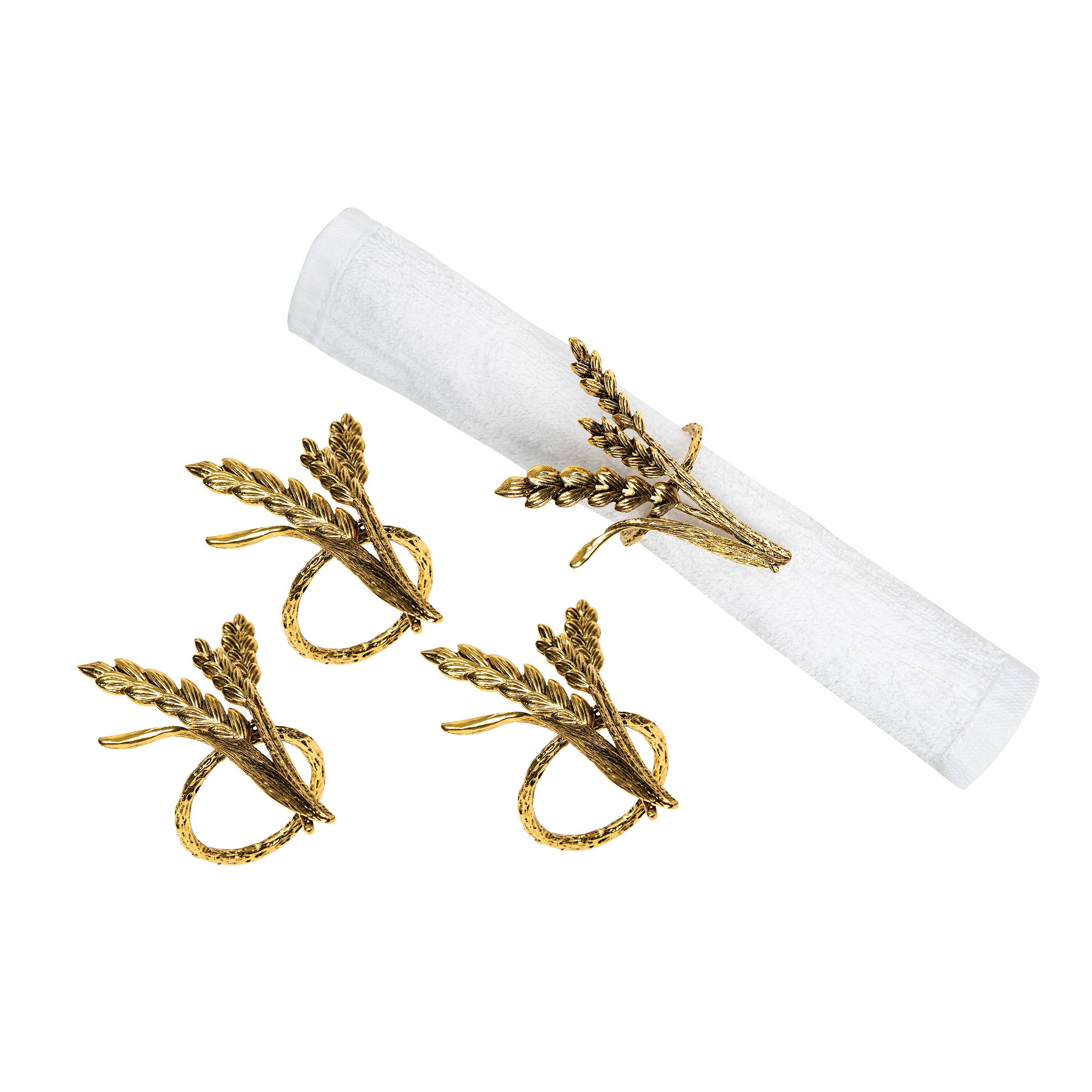 Fall/Harvest Bronze Wheat Napkin Ring Set 4