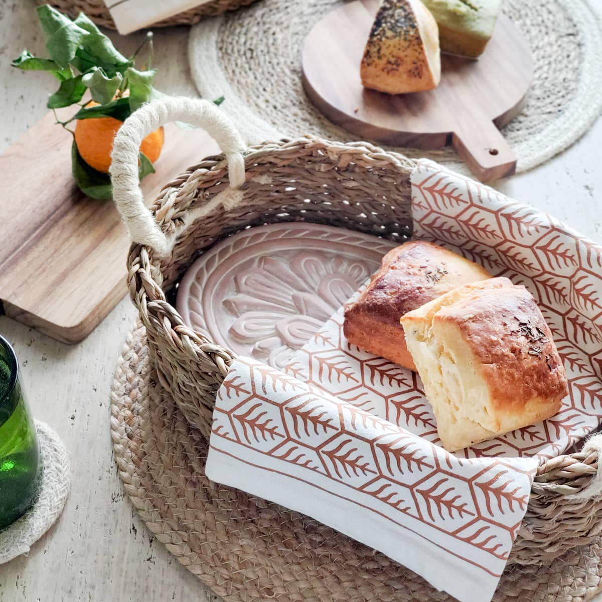 Handmade Bread Warmer & Wicker Basket - Flower