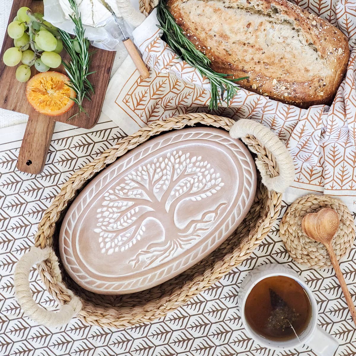 Handmade Bread Warmer & Wicker Basket - Tree of Life Oval