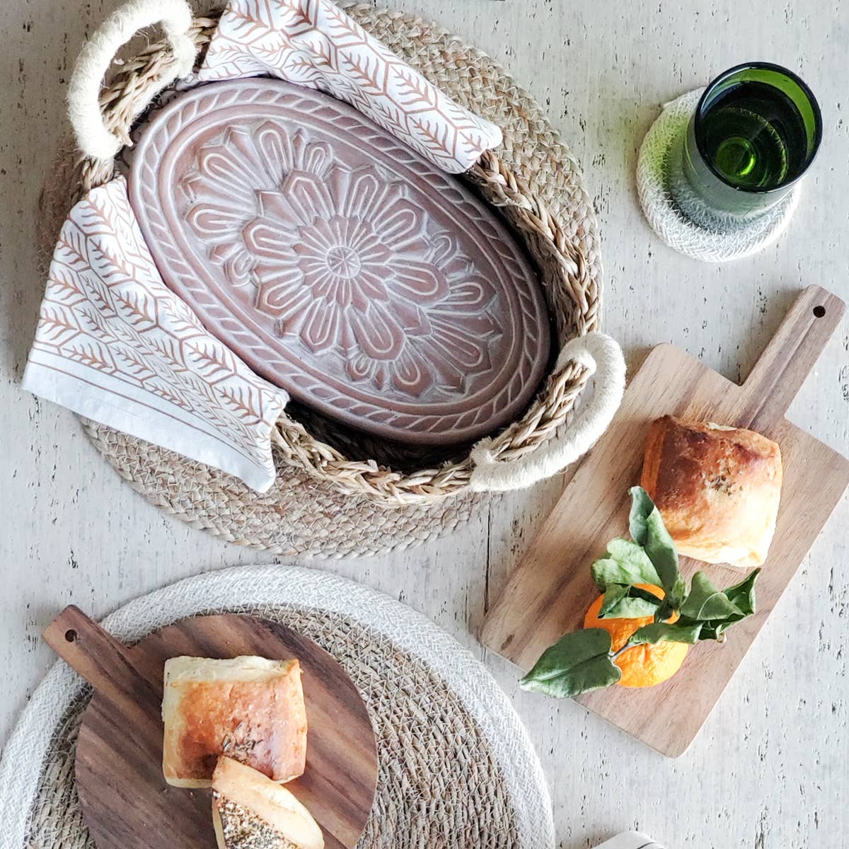 Handmade Bread Warmer & Wicker Basket - Flower